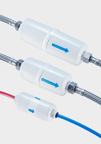 Filtri sterili in linea Baclyser IL nelle tre misure installati su tubazione