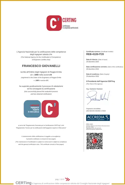 Certificato CERTing di competenza professionale in sistemi di prevenzione microbiologica e Legionella